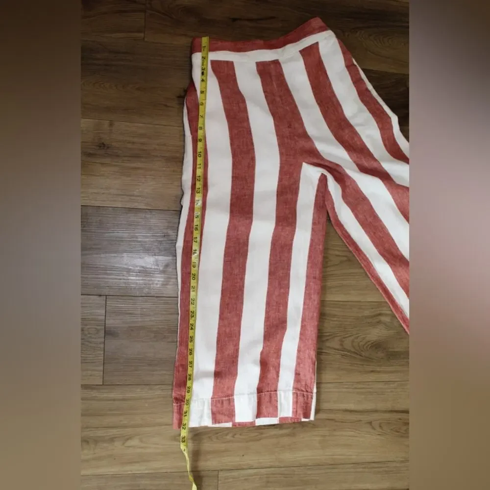 Madewell Huston Wide Leg Linen Crop Pants Red White Stripe Linen Pull-On Small - Picture 9 of 9